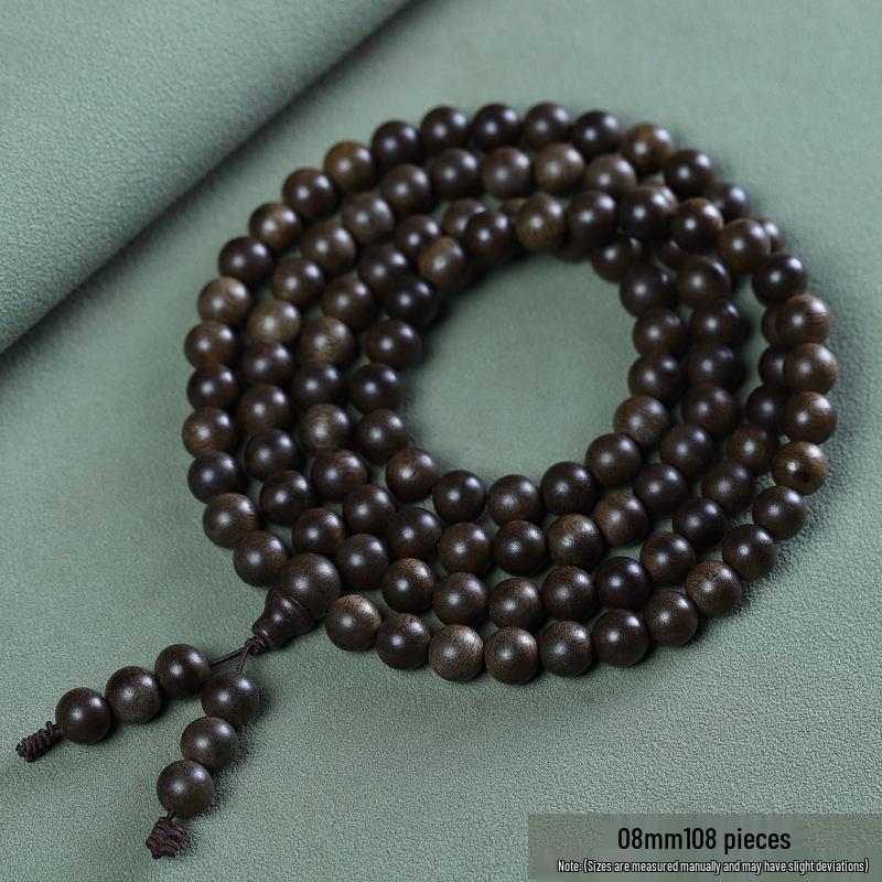 Kalimantan Black Agarwood Buddhist Prayer Bracelet 2.0: 108 Unisex Beads, Sinks In Water