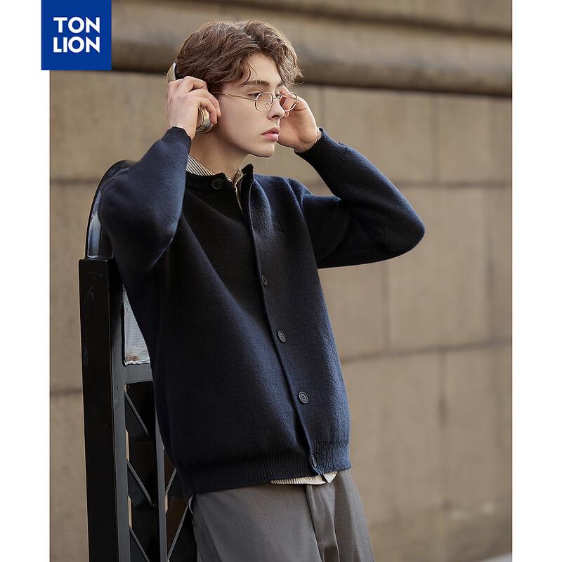 

TonLion Men s Round Neck Cardigan Sweater L