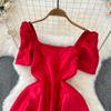 Sommer Frauen Vintage Solide Puff Ärmel Quadrat Kragen Ballkleid Abend Party Prinzessin Kleider