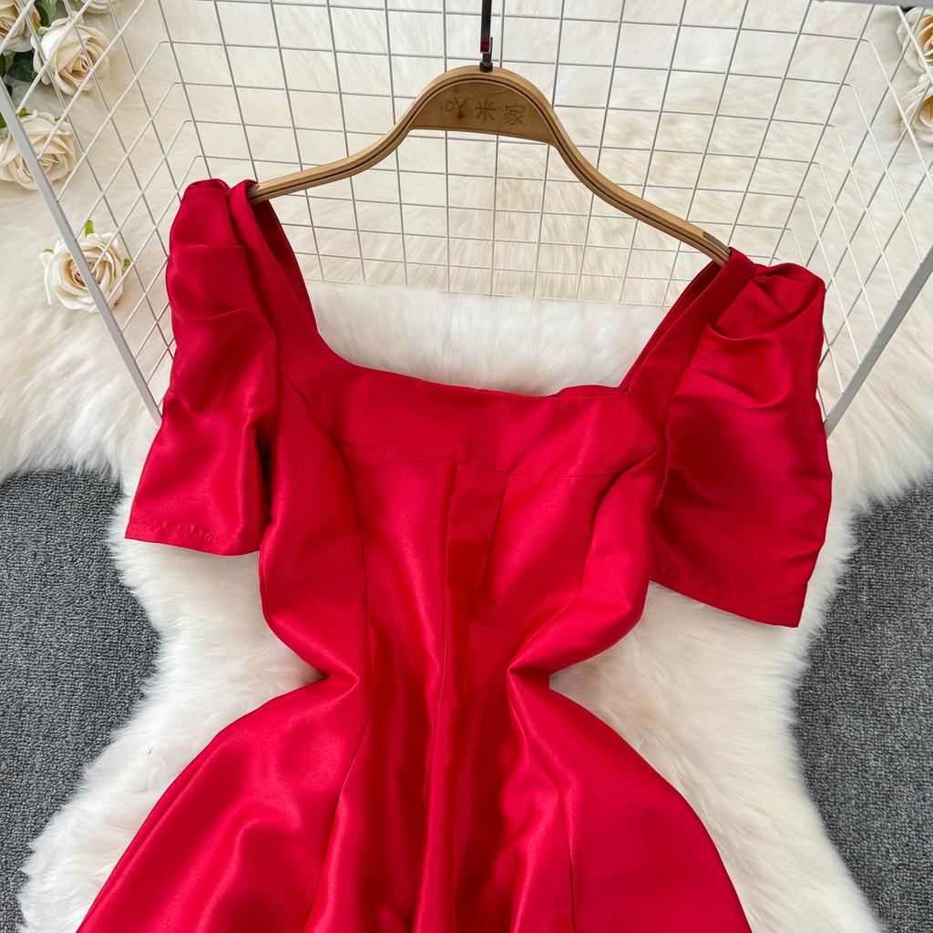 Rochie de bal de vară pentru femei, vintage, cu mâneci bufante, cu guler pătrat, petrecere de seară, rochii de prințesă