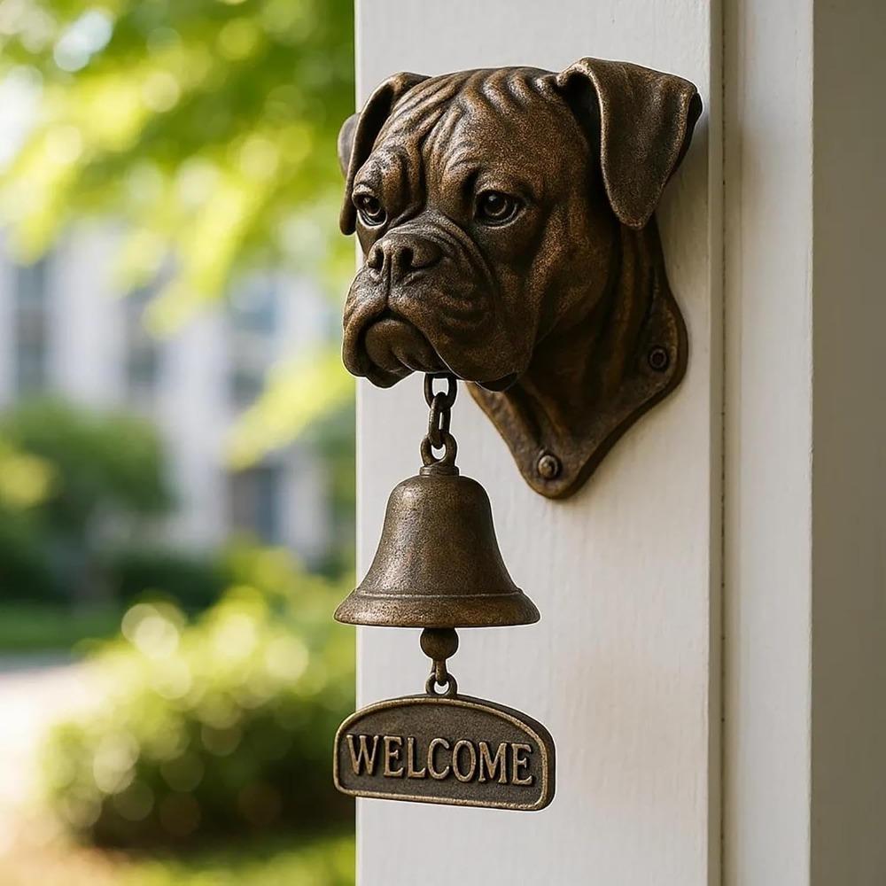 Boxer Dog Door Bell - Retro Funny Animal Welcome Doorbell, Wall-Mounted Decorative Cast Iron/Resin Hanging Bel