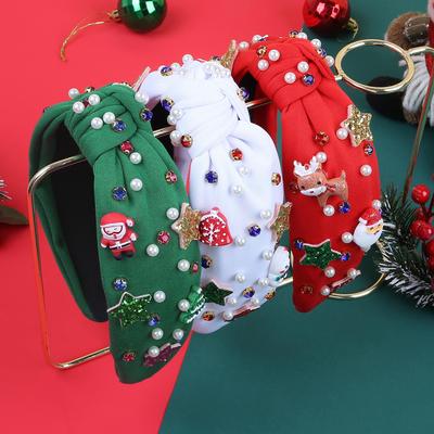Christmas Cartoon Reindeer & Santa Rhinestone Headband – Festive Party Hair Accessory