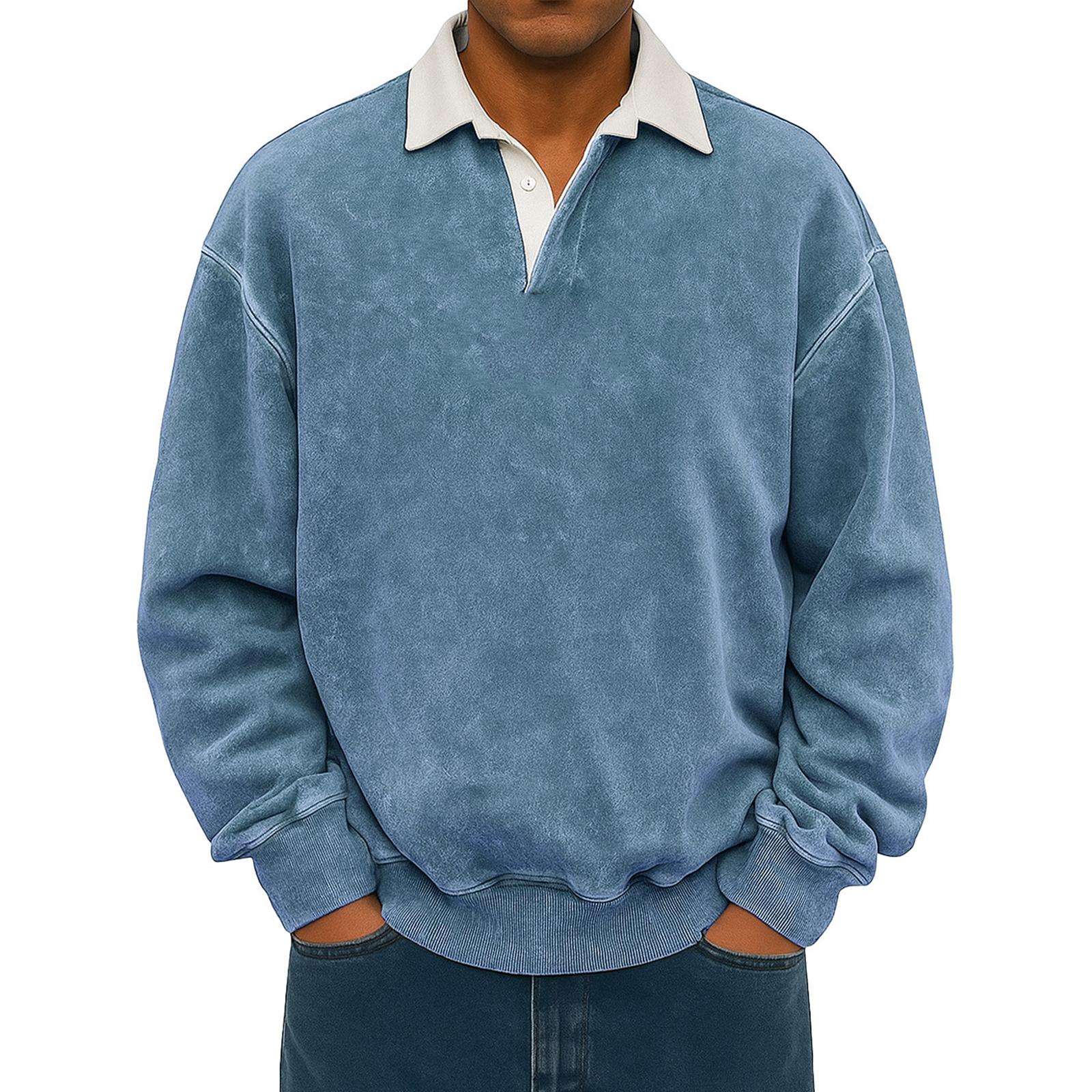 Мужская повседневная толстовка-пуловер с отложным воротником и длинными рукавами M небесно-голубой 1890₽