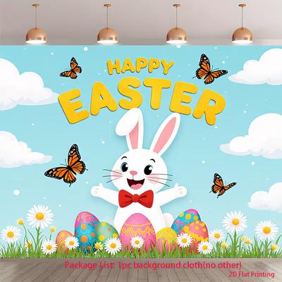 2D Easter Rabbit Colorful Eggs Photo Background