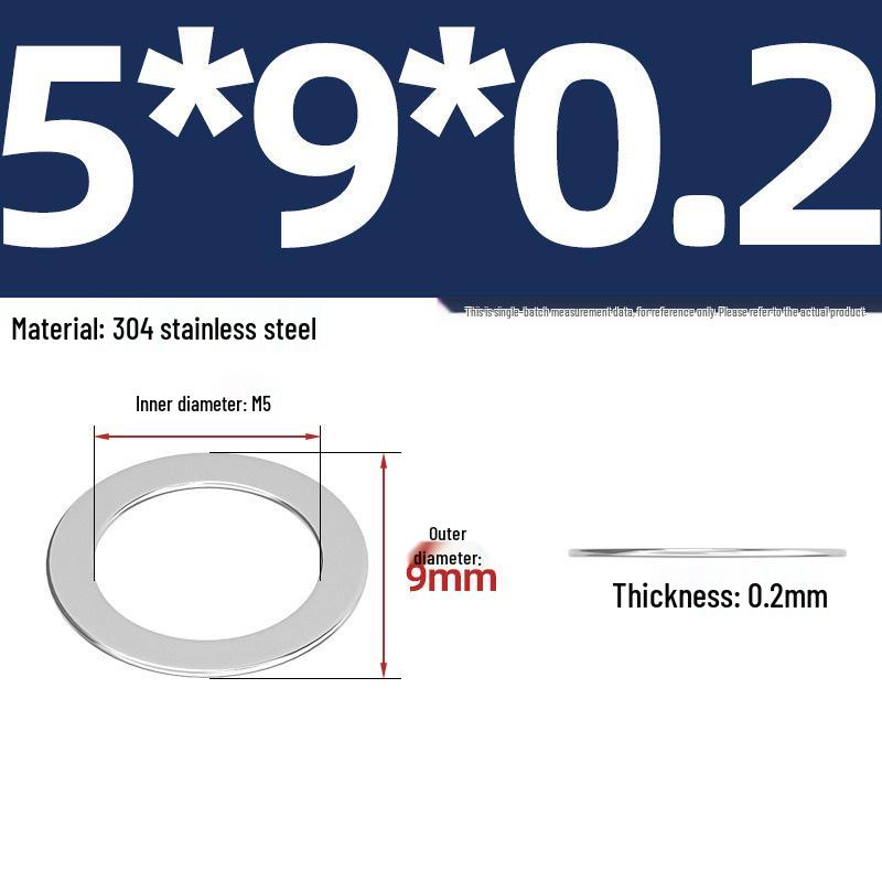 304 Stainless Steel Ultra-Thin Flat Washers - Available in Thickness: 0.1mm, 0.2mm, 0.3mm, 0.5mm
