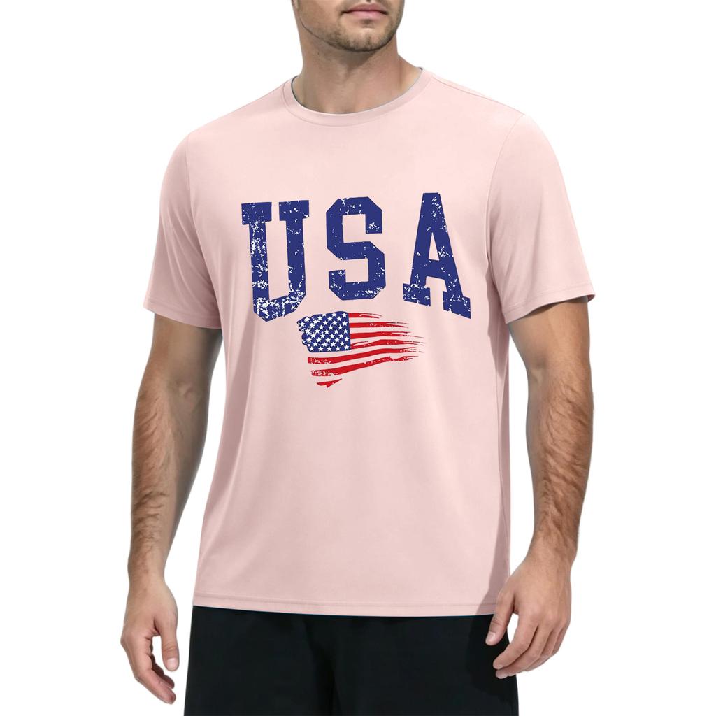 Men's Quick Dry Short Sleeve T Shirt Lightweight Breathable Fitness Running Gym Workout Tee USA Graphic Print Casual Top
