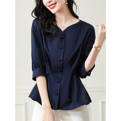 Women's Summer Elegant Vintage Short Sleeve Shirt Large Size Casual Short Sleeve Ladies Office Short Sleeve