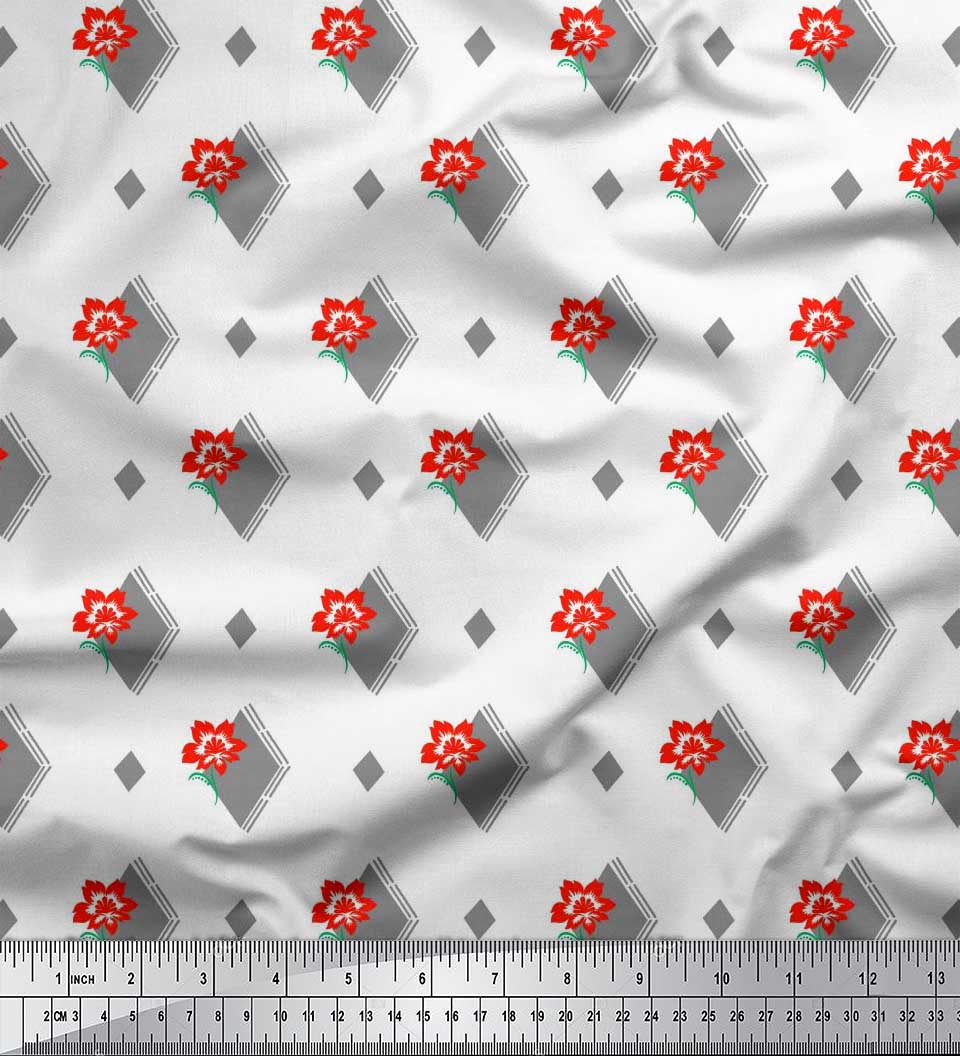 

Японська креп-атласна тканина Soimoi у формі ромба та квітковий художній декор. Тканина з принтом, метр 42 дюйма 42 Inch Wide - Poly Crepe білий