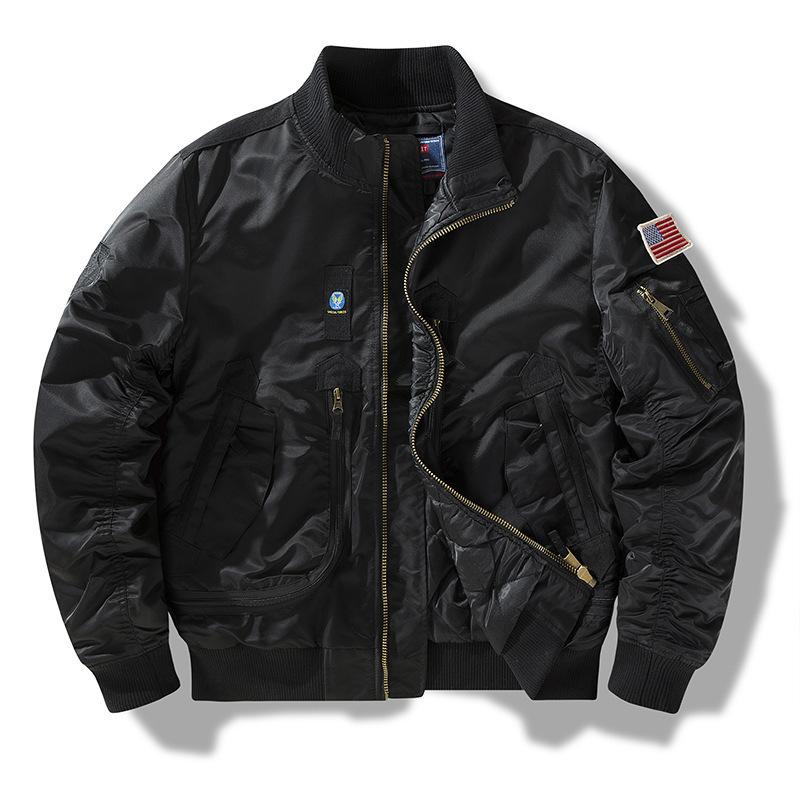 Pánská pilotní bavlněná bunda, podzimní a zimní, zesílený stojáček, bavlněná podšívka, vyšívaná baseballová bunda s bavlněnou podšívkou