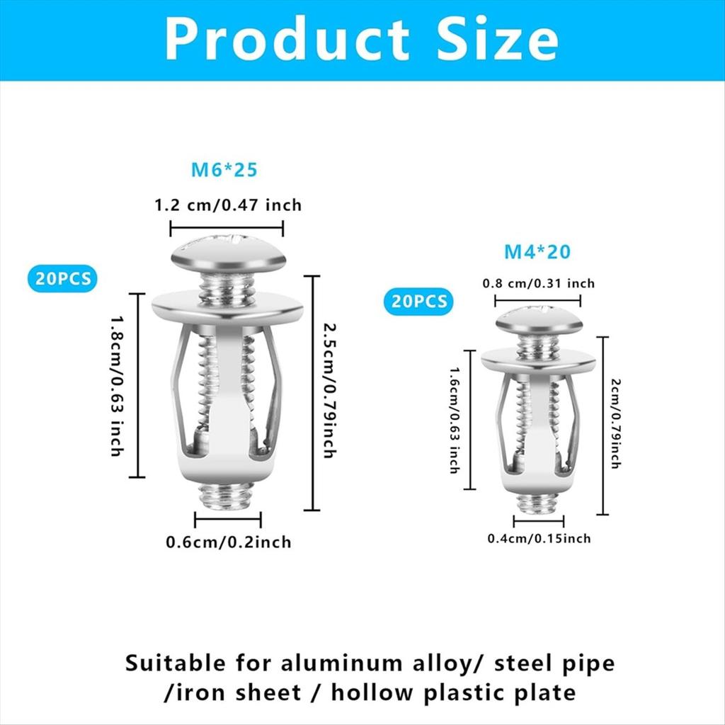BHBL 40 Pcs Hollow Door Anchors and Screws, Hollow Metal Cavity Fixing Core Door Anchors for 0-5mm Door Hollow Wall Sheet