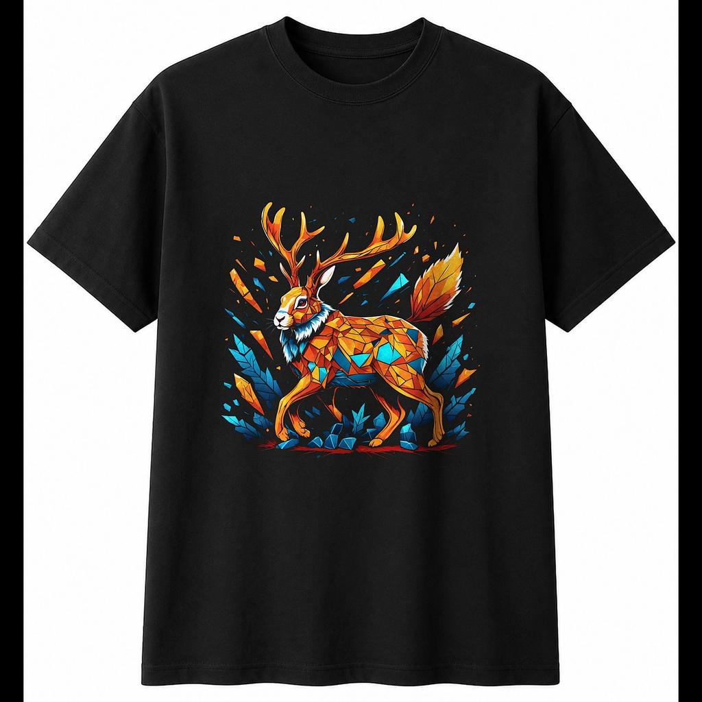Graphic Jackalope Shattered Fantasy Mens T-Shirt Black 100% Cotton Mythology