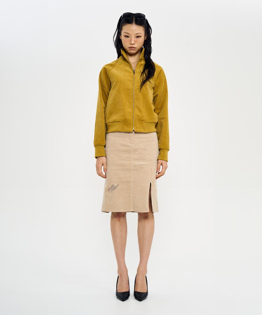 Woldeudillema Slit Corduroy Pencil Skirts (Beige)