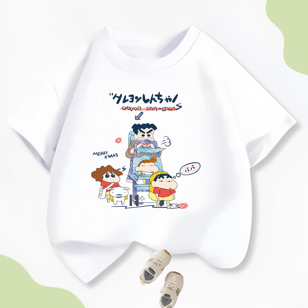 2026 Summer Comic Form Crayon Shinchan Image 100 Cotton Printed Oversize Casual Tshirt Adult Children Parentchild Top y2k