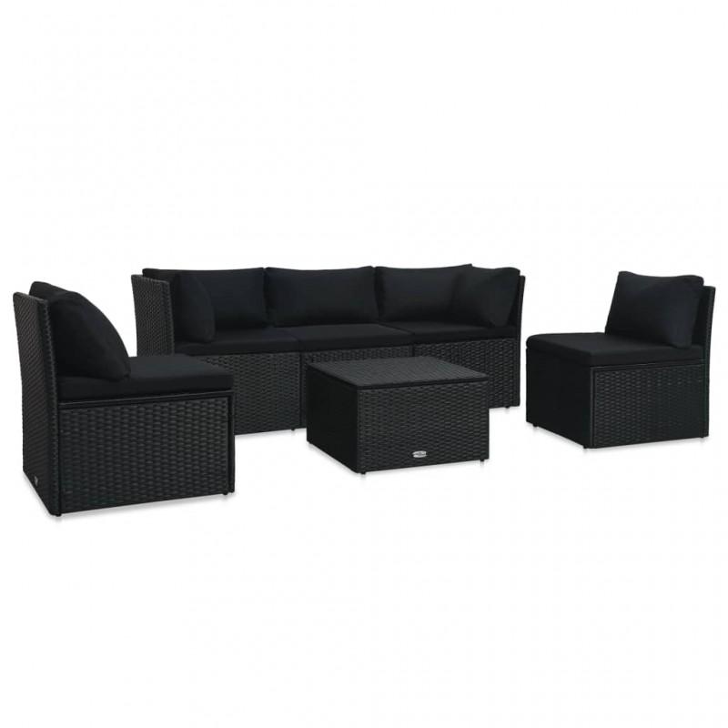 Día y Noche - Día y Noche Set de muebles de jardín 4 pzas y cojines ratán sintético negro