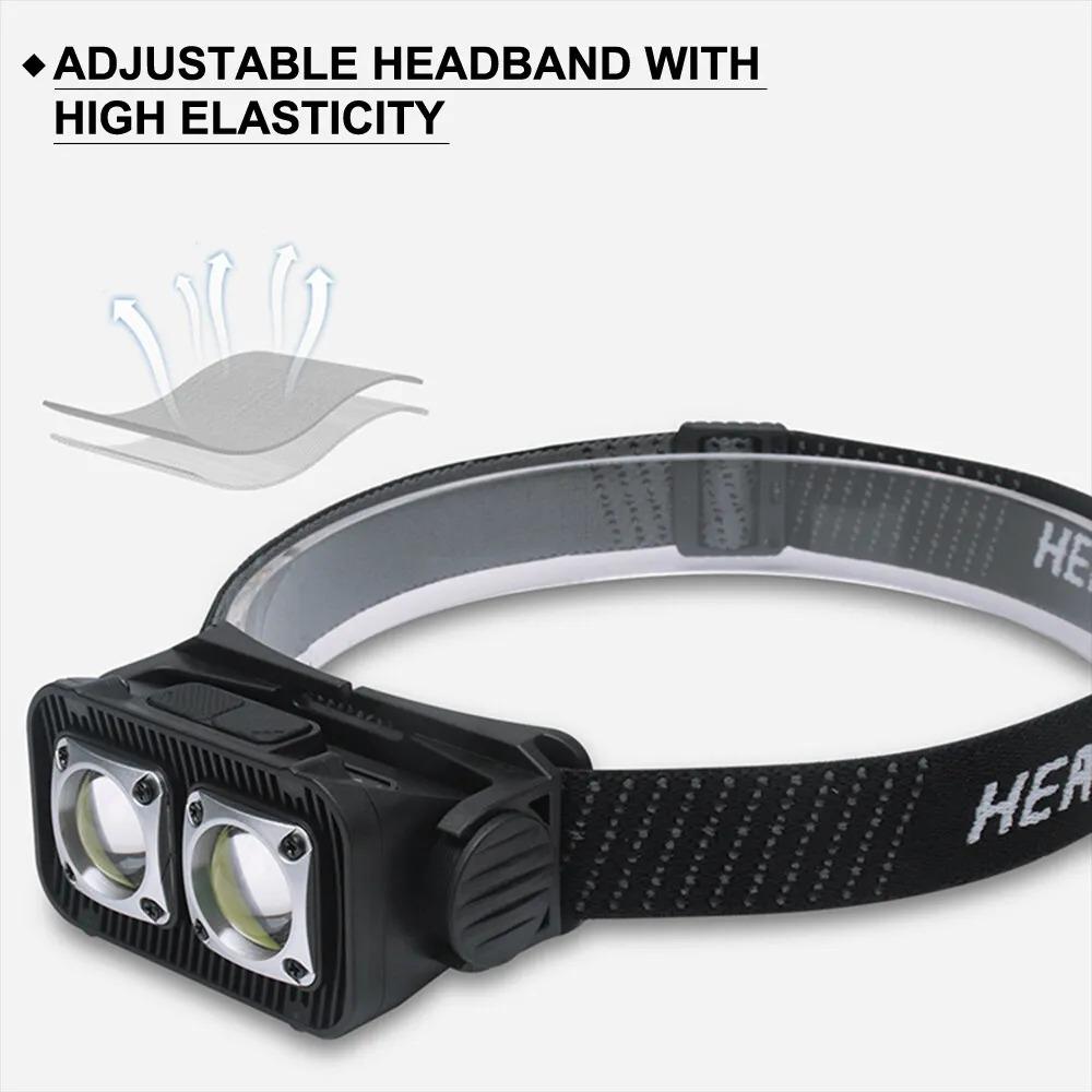 Lampă frontală cu LED-uri de 3000LM COB, portabilă, puternică, reîncărcabilă, baterie încorporată, impermeabilă, lampă pentru cap, lampă pentru drumeții, pentru camping