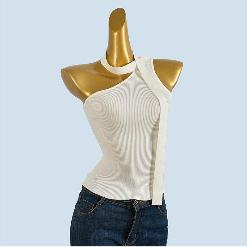 Withdraw from Cupboard Strapless Sloping Shoulder Camisole Women's Summer Stylish Ribbon Sexy Halterneck Beauty Back Slim Fit Sleeveless Top