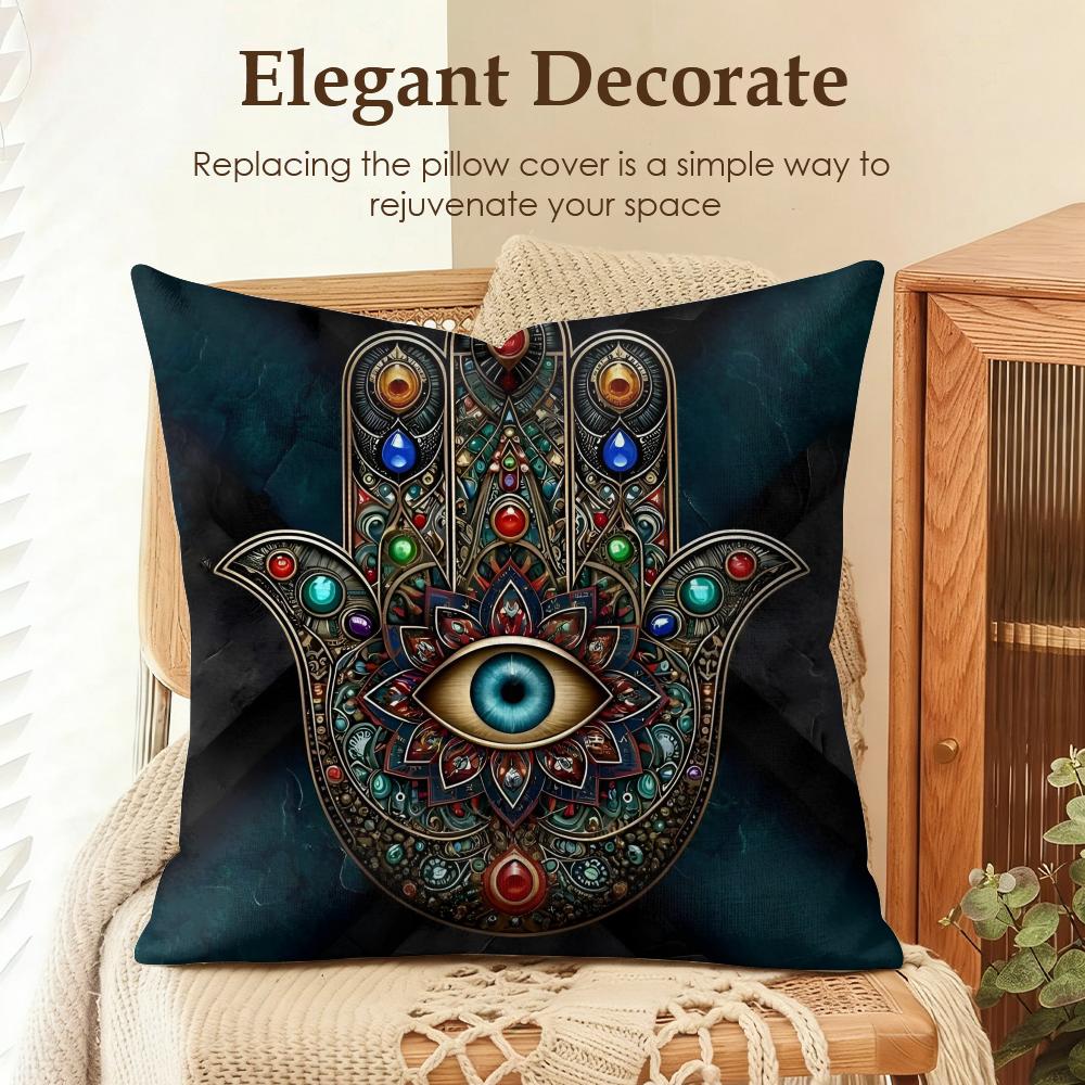 Classic Hamsa Cushion Cover Natural Linen Organic Fabric DoubleSided Printing Sofa Home Decor Gift Pillow Case