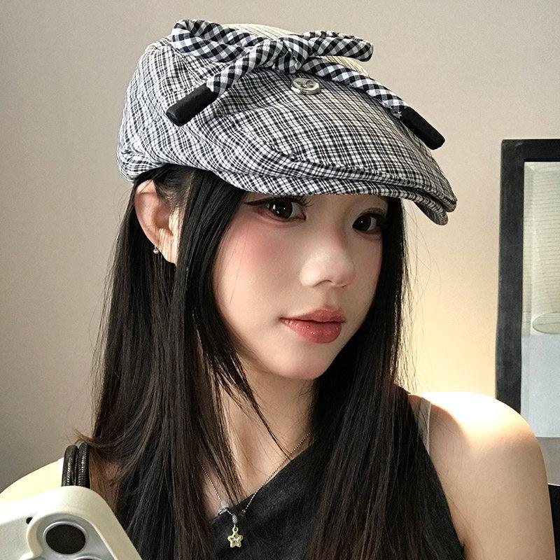 Retro Plaid Bowler Hat For Women With Breathable Windproof Sunshade For Spring Summer Casual Styling
