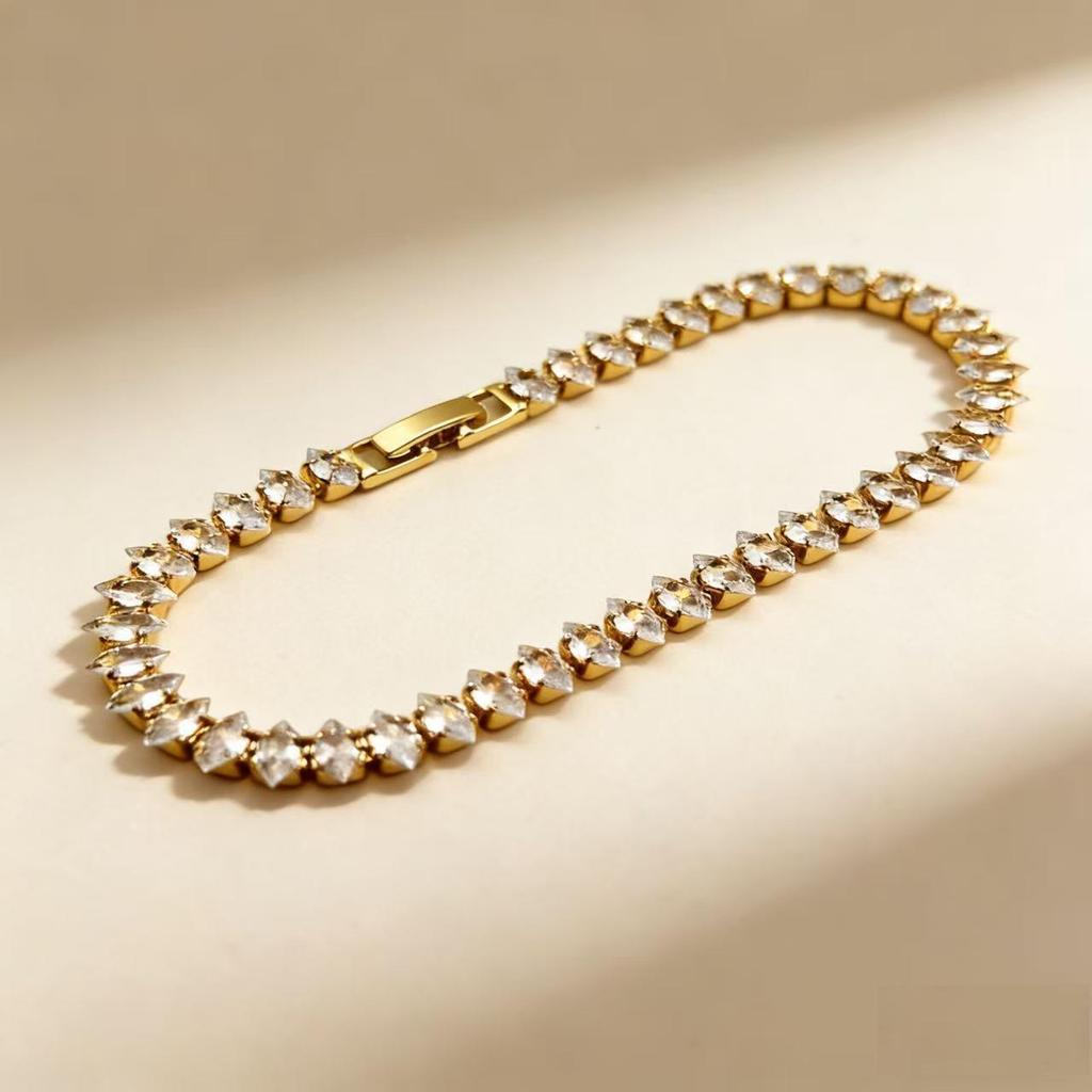 Damska bransoletka tenisowa z cyrkoniami w kształcie łezki: Łańcuch Markiza z Ząbkami, Ekskluzywny Element Mody