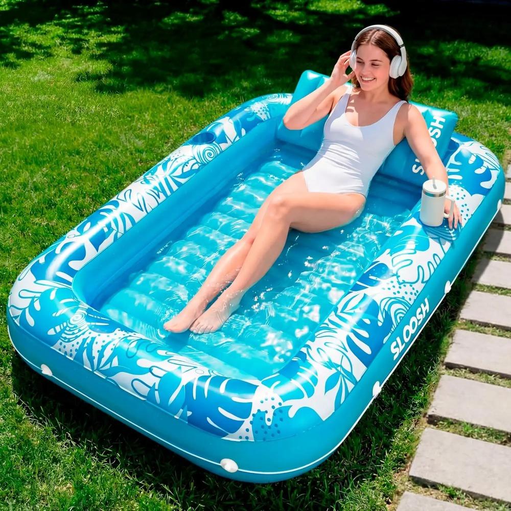 JOYFY 4 en 1 Piscina Inflable para Tomar el Sol Flotador 70" x 46" Flotadores de Piscina para Adultos con Almohada para Fiestas en el Agua Regalos