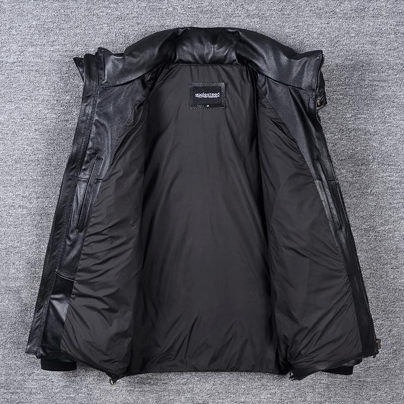Wide Shoulder Thick Soft Men Genuine Cow Leather Duck Down Coat Removable Hood Warm Winter Jacket Cowhide Leather Men's Clothing
