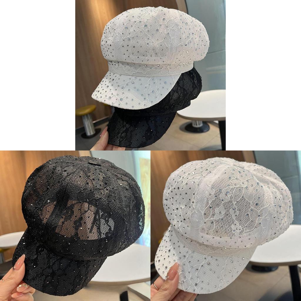 Sommer Spitzen-Netz-Sonnenhut mit Strasssteinen für Damen Modischer Retro-Sonnenschutz