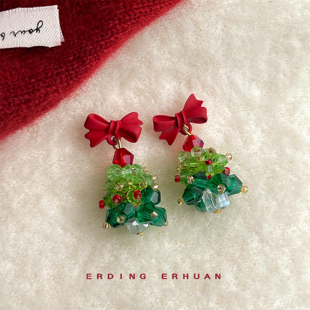 

Handmade Fresh Sweet Bow Christmas Tree Earrings
