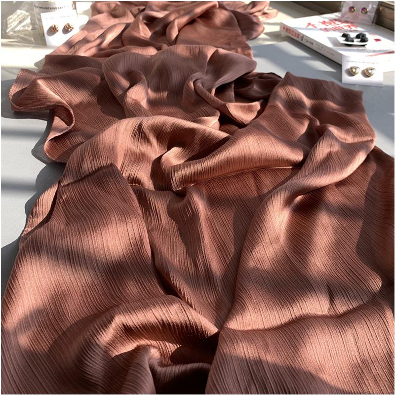 2023 Natural Wrinkled Solid Color Long Crepe Silk Scarf WJA14