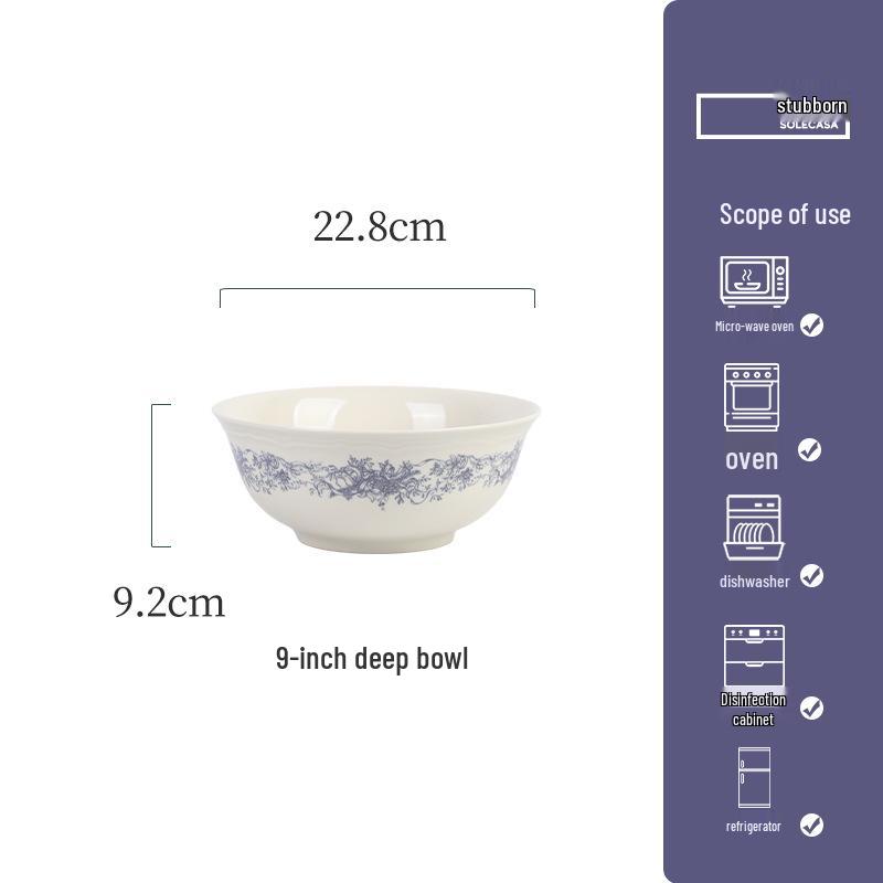Shunxiang Blue Fog Flower Ceramic Tableware Set: Retro High-End Rice Bowl Plate for Luxurious Dining.