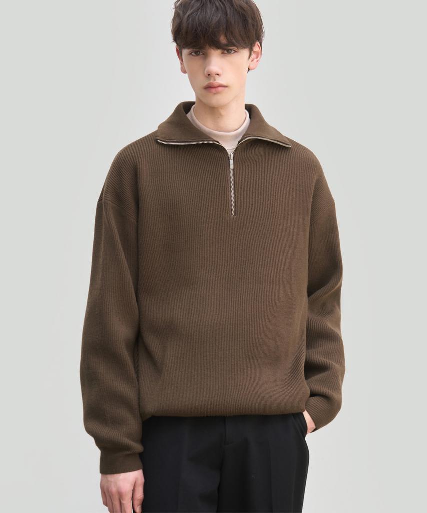 DRAW FIT Oversized Half-Zip Collared Wool Knit [5 Colors]