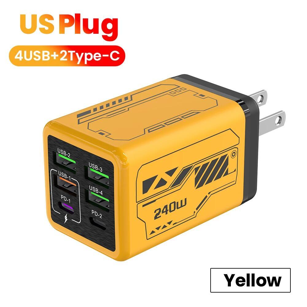 6-in-1 240W Schnellladegerät Mit 4 USB 2 PD-Anschlüssen Desktop-Ladegerät Schnellladeadapter Für Telefon Laptop