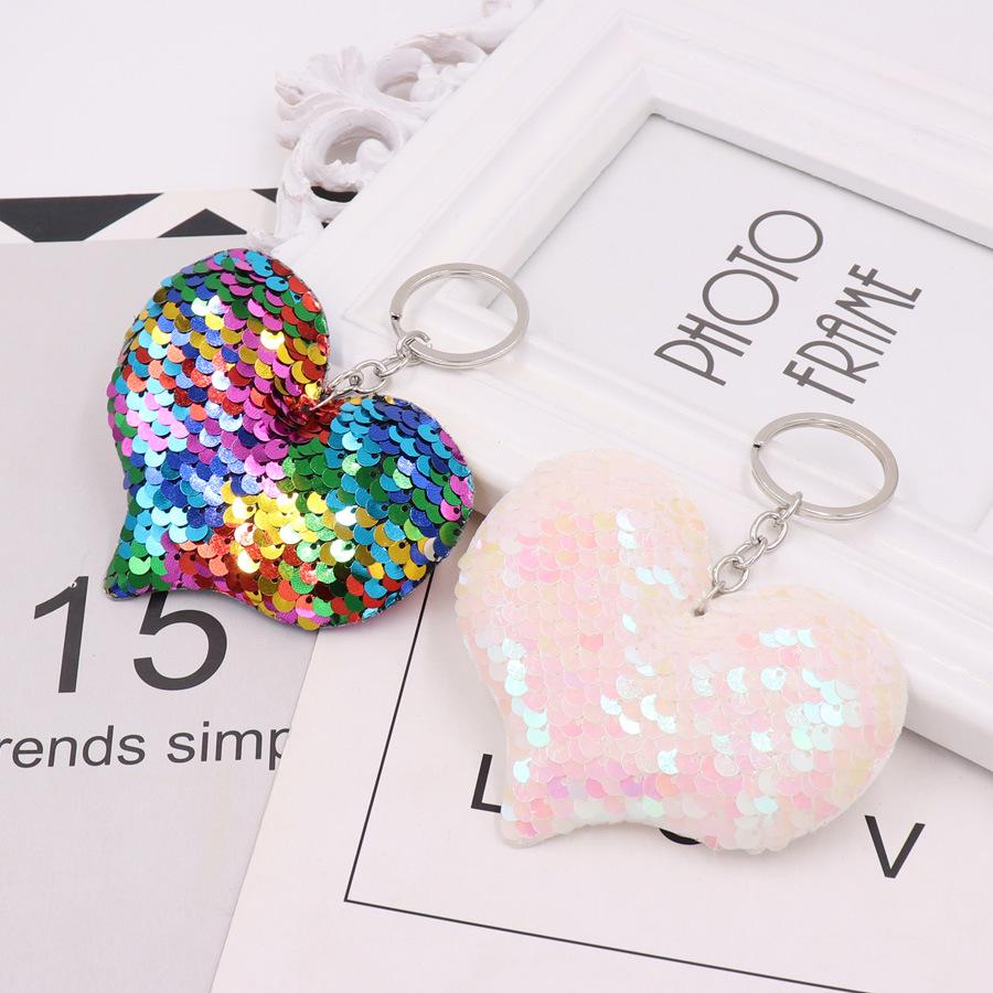 Double-Sided Reflective Sequin Heart Keychain - Colorful Bag Pendant & Car Keyring