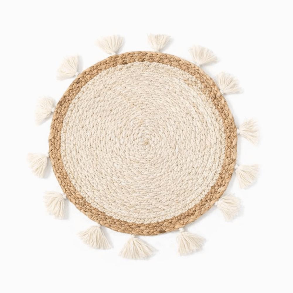 Boho Straw Woven Tray Wall Decor Round Basket Macrame Straw Wall Hangings Non Slip Heat Resistant Woven Coaster Placemat