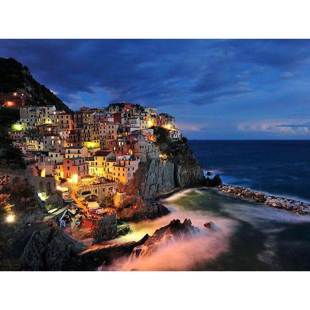 Pintura diamante redonda completa cidade noite bordado bordado paisagem decoração de casa