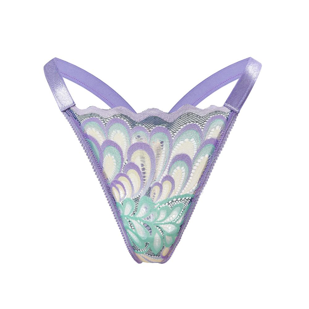 Women's Sexy Peacock Thong Low-Rise Translucent Mesh Lace Panties European Size S-L