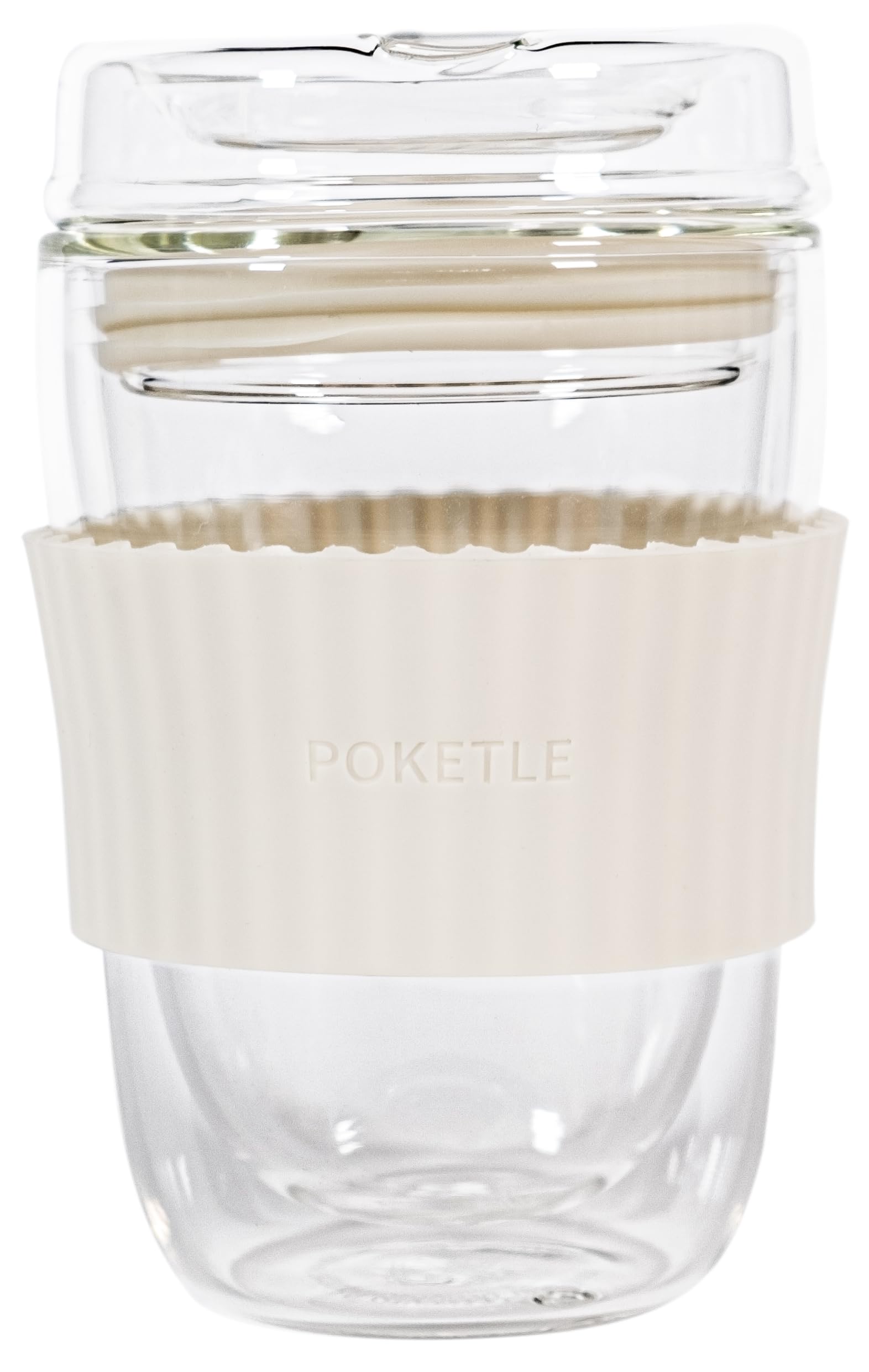 

POKETLE Glass Tumbler with Double Heat Dishwasher BPA Vidro Ivory Lid, 220ml, Wall, Resistant, Safe, Free, 220, слоновая кость