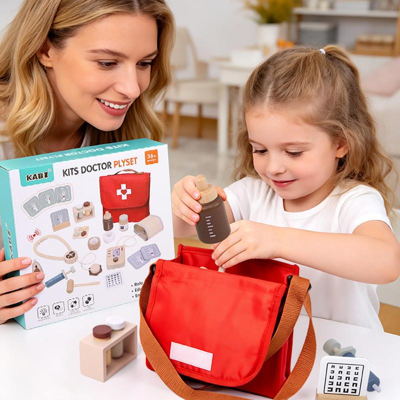 Childrens Wooden Medical Kit Toy For Imaginative Role Playing Learning