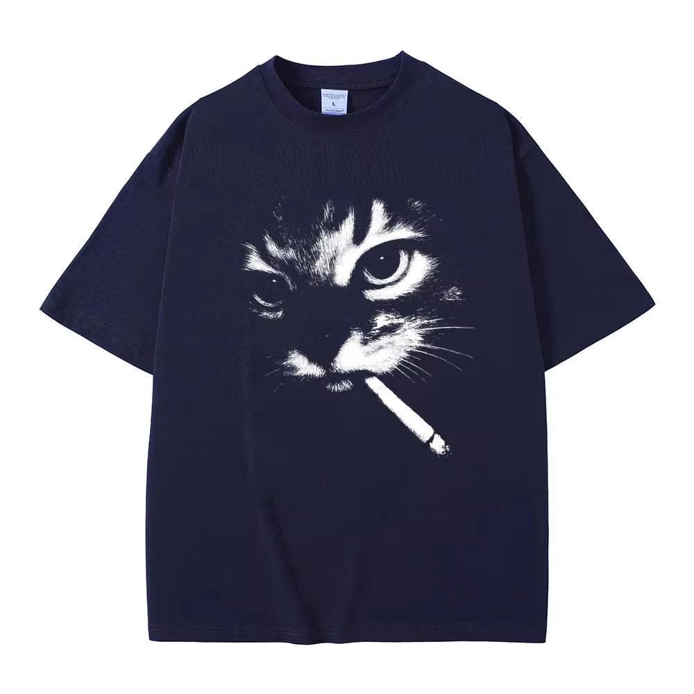 Funny Meme Smoking Cat Face Graphic Tshirts Unisex Women Casual Cotton Vintage T Shirts Unisexs Oversized Tshirts Cats Lovers Gifts