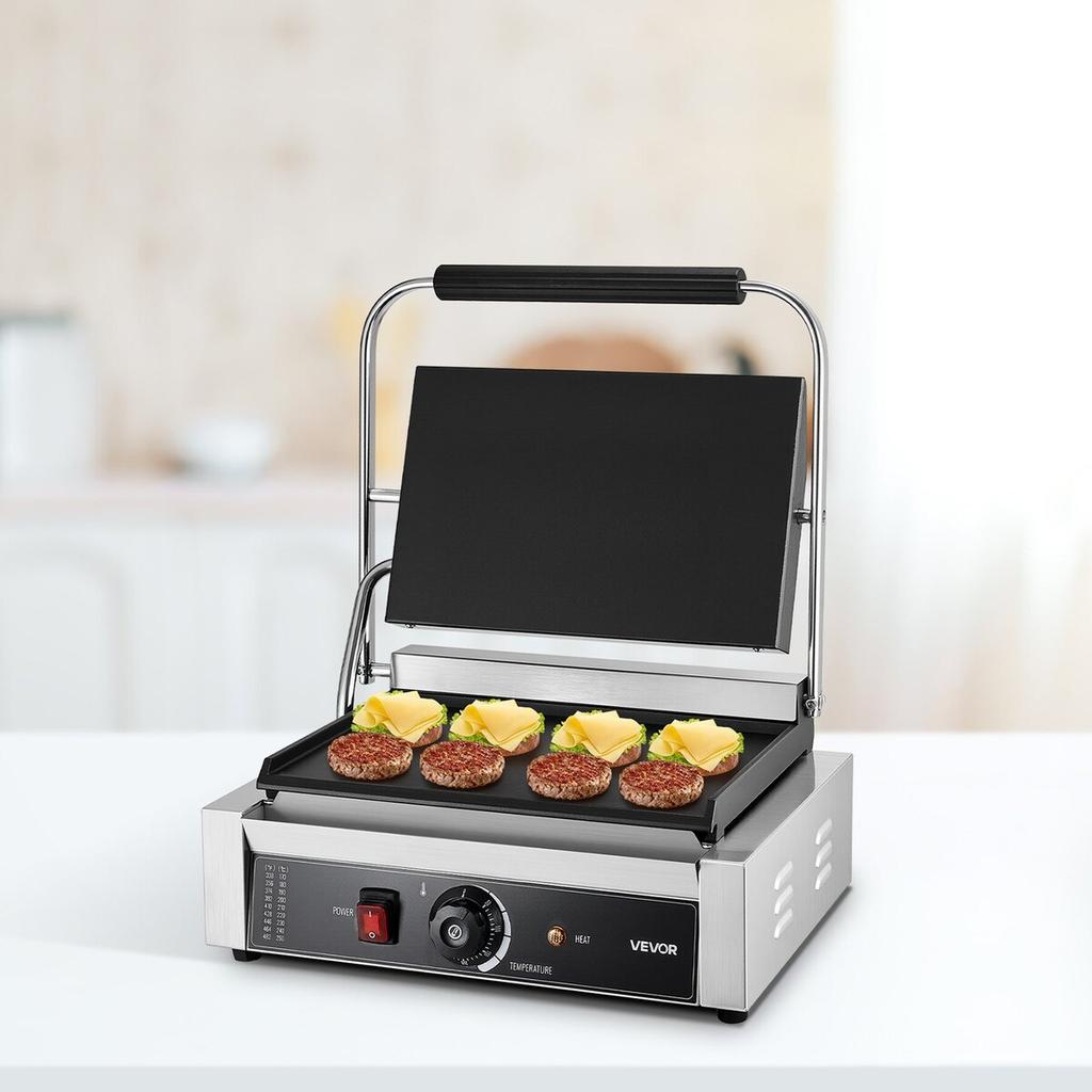 Commercial Panini Grill, 2200W Electric Sandwich Panini Maker, Stainless Steel Sandwichs Press Grill with Handle and Temp Control, 34x23 cm Full Flat