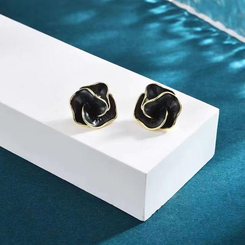 French Drip Glazed Camellia Zircon Earrings Niche Design Simple Exquisite Elegant Temperament Light Luxury High-end Earrings
