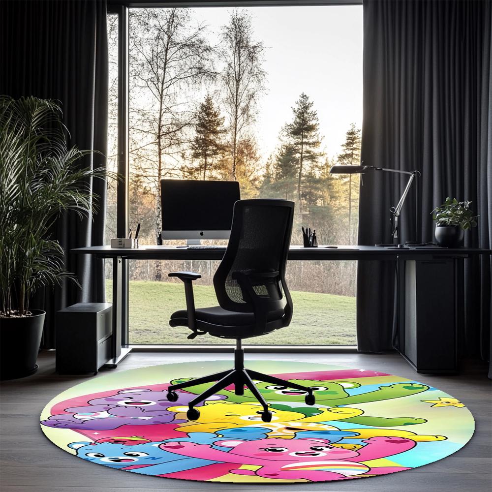 Bear Printed Round Rug Carpet Chair Rug Area Rug Entryway Doormats,for Office Chair Living Room Bedroom Kitchen Room.