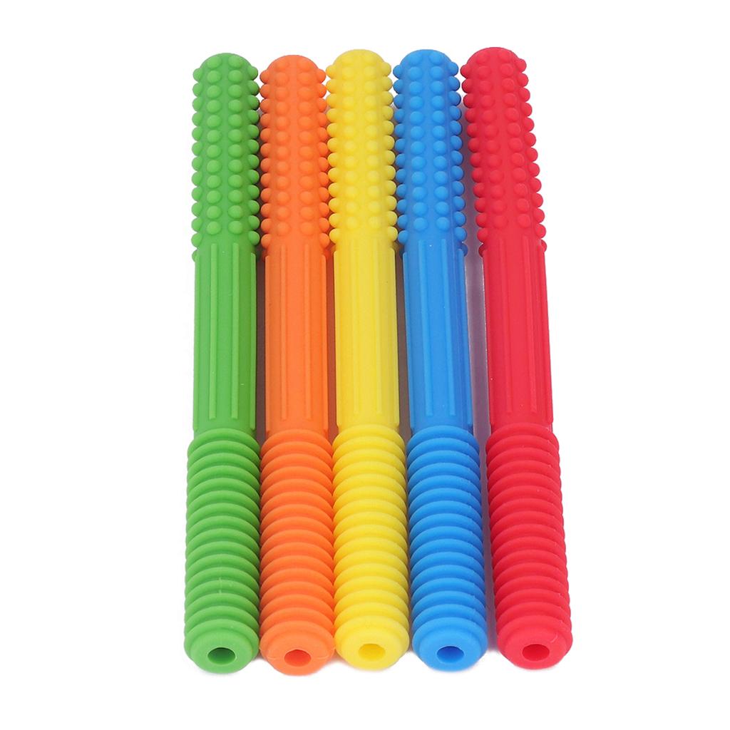 5Pcs Baby Teething Tubes Toy Silicone Bite Resistant 5 Colors Baby Chew Straw for Infants Toddler Boy and Girl