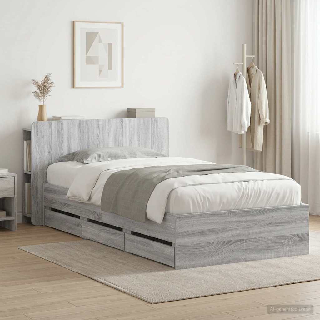 Bed Frame with Storage Space Grey Sonoma 80 x 200 cm Particleboard