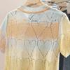 Women's 2025 Summer Gradient Hollow Out Short Sleeve Knit Top