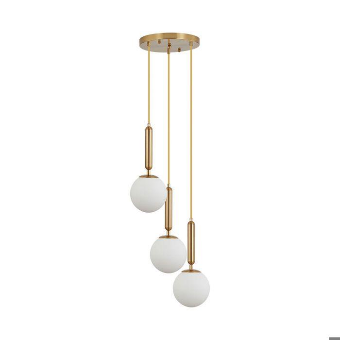 Suspension en verre opalin 3xG9 10W – finition Doré