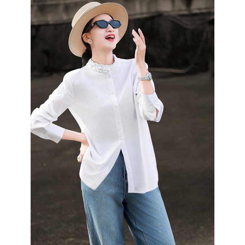 Lansere 2026 Spring French Ruffle Collar Pure Cotton Shirt L