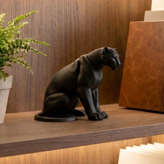 Panther Figurine 3D Printed Black White Wildlife Figure Collectible Animal Sculpture for Home Office Desk Decor