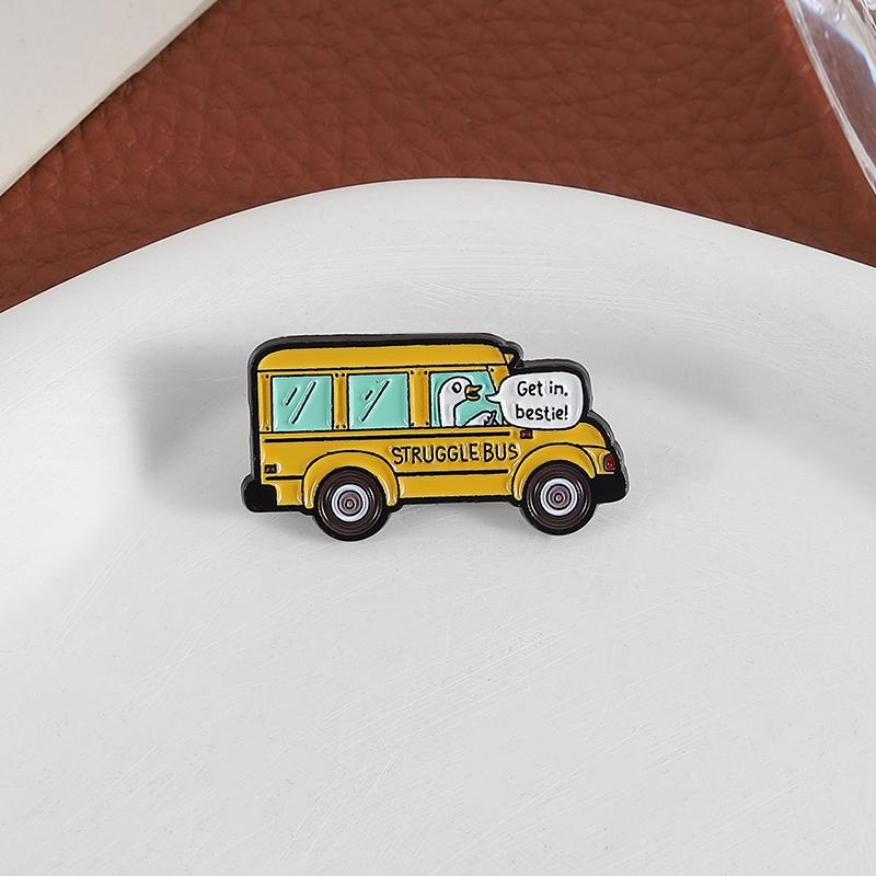 Get In Bestie Struggle Bus Enamel Pin Cute Silly Goose Mental Health Anxiety Brooch Lapel Badge Funny Jewelry Gifts For Friends