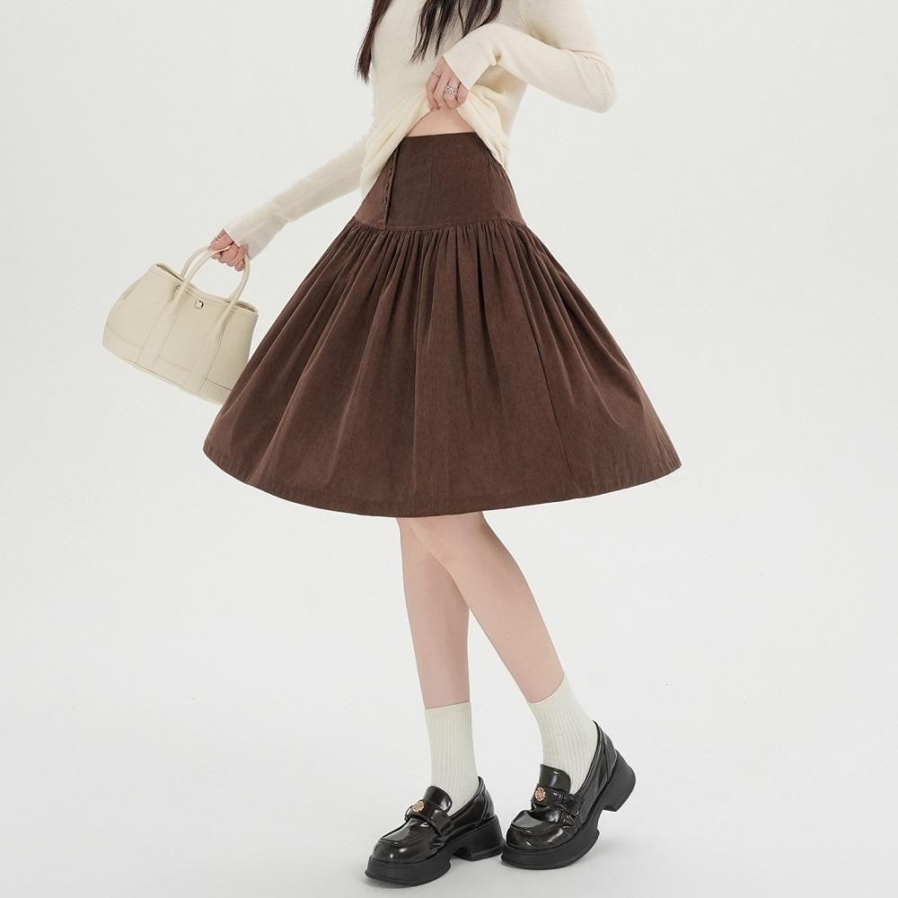 Plus Size Corduroy Vintage Dot High Waist Spring Autumn Winter Casual Midi Loose for Woman Skirts Womens Skirt Clothing