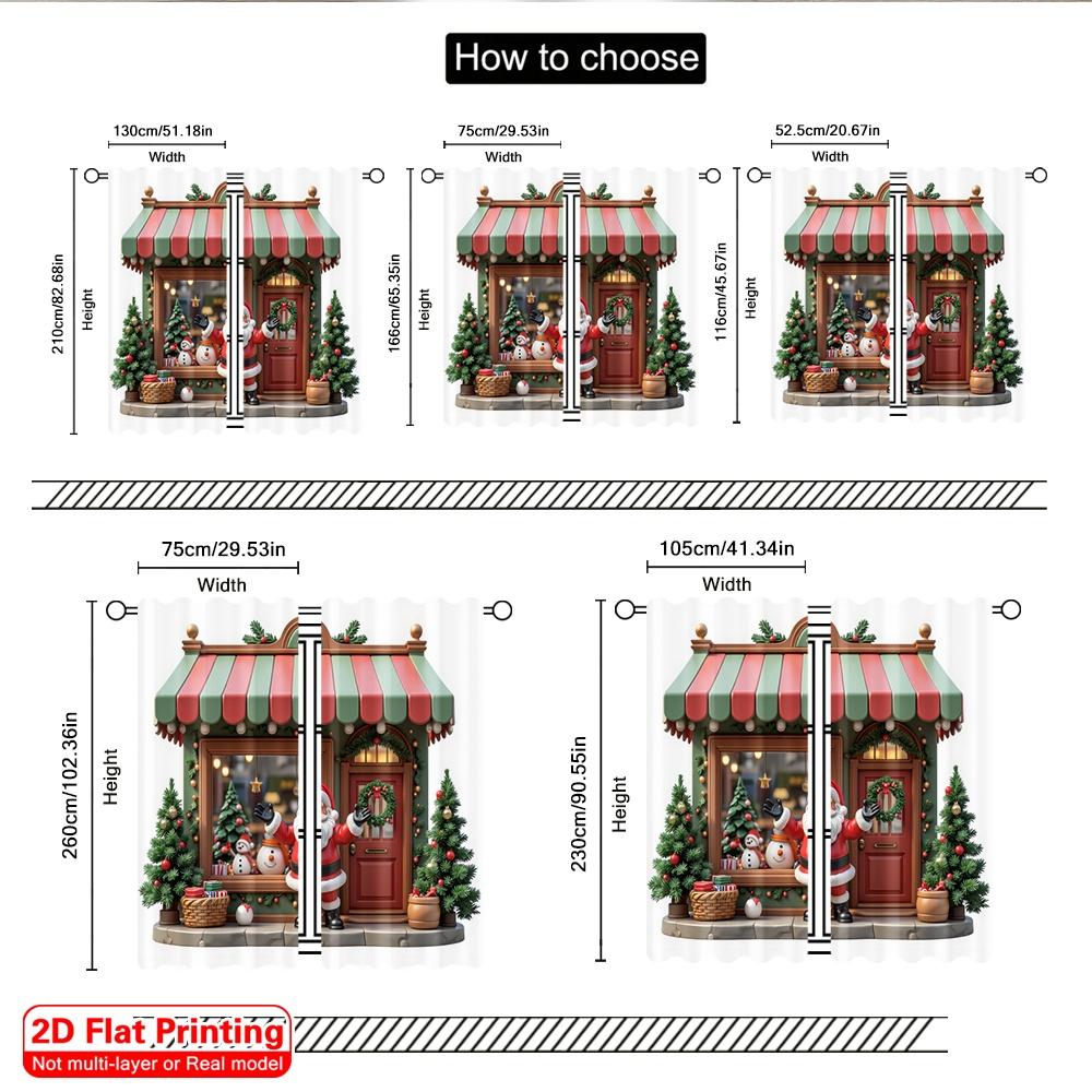 2 Stück 2D Flachdruck Weihnachtsszene Vorhang Weihnachtsgeschäft Weihnachtsmann Schneemann Baum Polyester Ohne Strom Party & Feiertag
